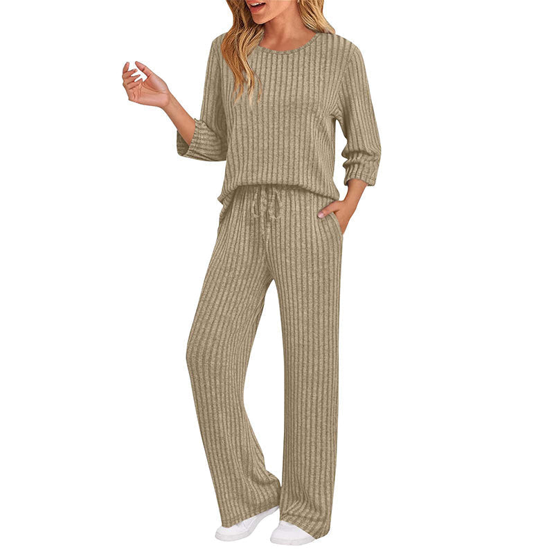 🔥DERNIER JOUR DE SOLDE : -70%👍✨Ensemble féminin 2026 style britannique : haut en maille côtelée et pantalon droit