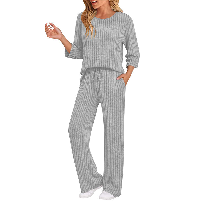🔥DERNIER JOUR DE SOLDE : -70%👍✨Ensemble féminin 2026 style britannique : haut en maille côtelée et pantalon droit