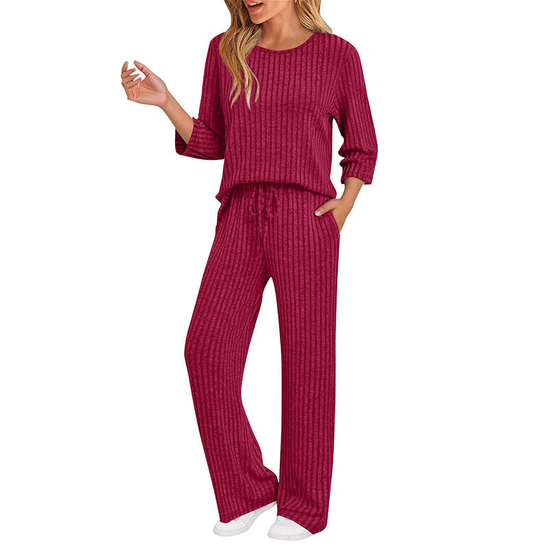 🔥DERNIER JOUR DE SOLDE : -70%👍✨Ensemble féminin 2026 style britannique : haut en maille côtelée et pantalon droit