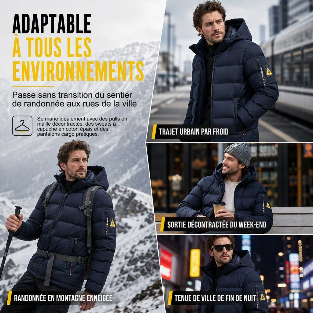 Manteau chaud réversible à capuche pour homme
