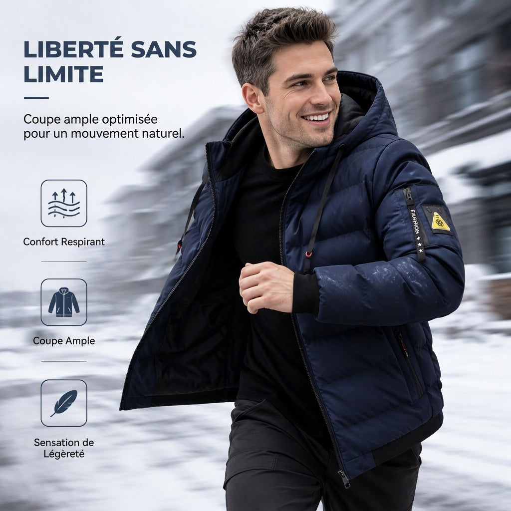 Manteau chaud réversible à capuche pour homme
