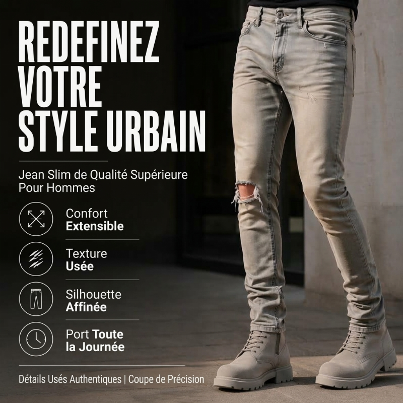 Jean slim déchiré tendance pour homme