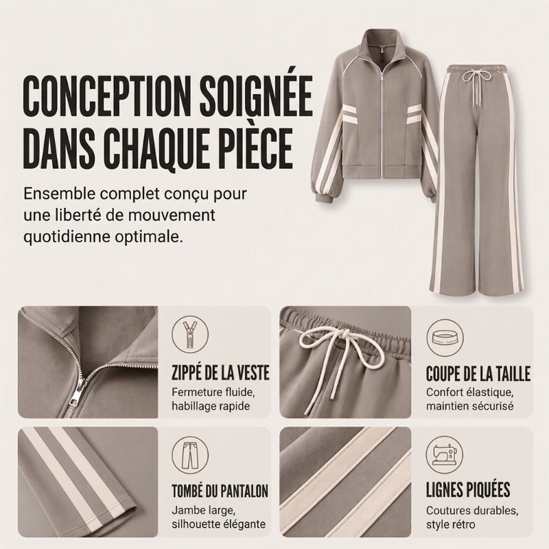 Ensemble sportif 2 pièces à rayures pour femmes