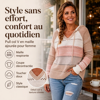 Sweet-capuche en maille ajourée et colorblock pour femme