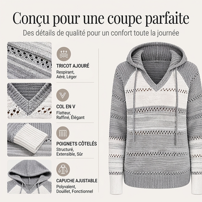 Sweet-capuche en maille ajourée et colorblock pour femme