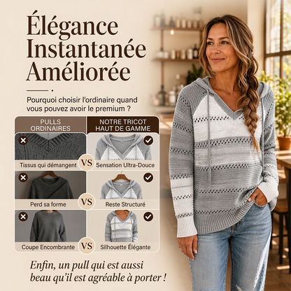 Sweet-capuche en maille ajourée et colorblock pour femme