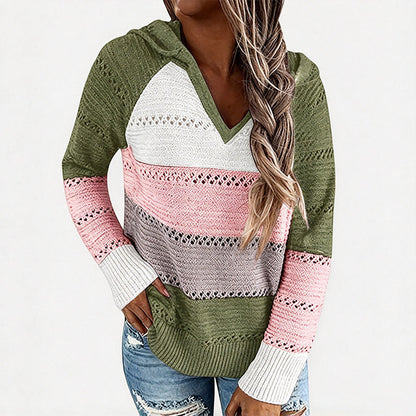 Sweet-capuche en maille ajourée et colorblock pour femme
