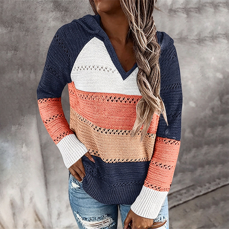 Sweet-capuche en maille ajourée et colorblock pour femme
