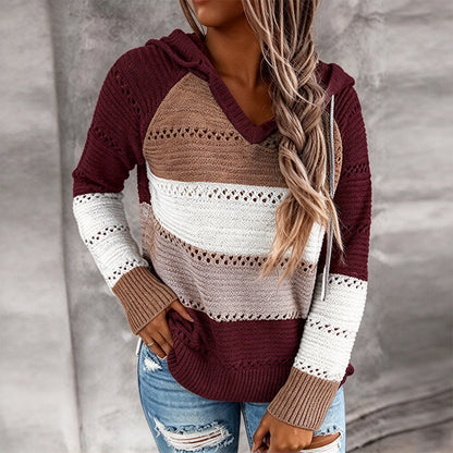 Sweet-capuche en maille ajourée et colorblock pour femme