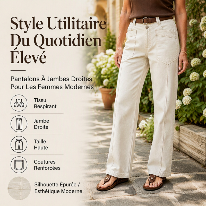Pantalon décontracté à jambe droite pour femmes