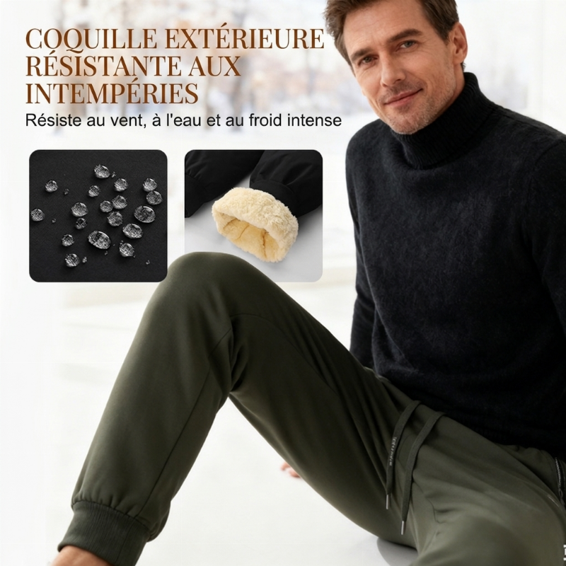 Pantalon imperméable pour homme avec doublure chaude et cordon de serrage