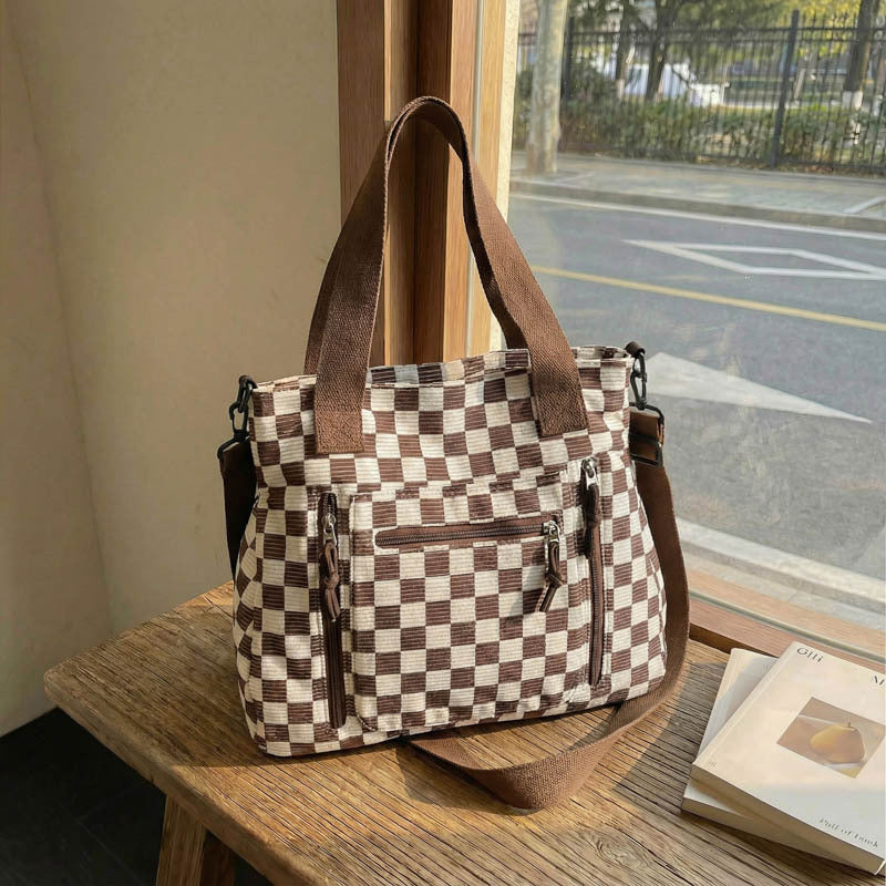Sac fourre-tout décontracté en damier de grande capacité