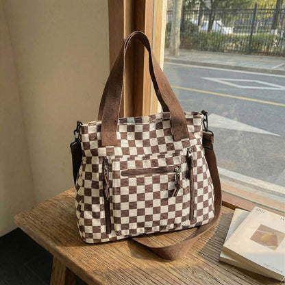Sac fourre-tout décontracté en damier de grande capacité