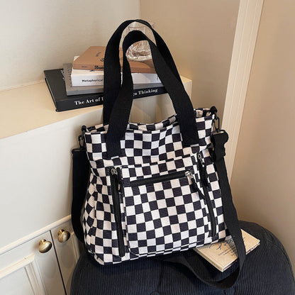 Sac fourre-tout décontracté en damier de grande capacité