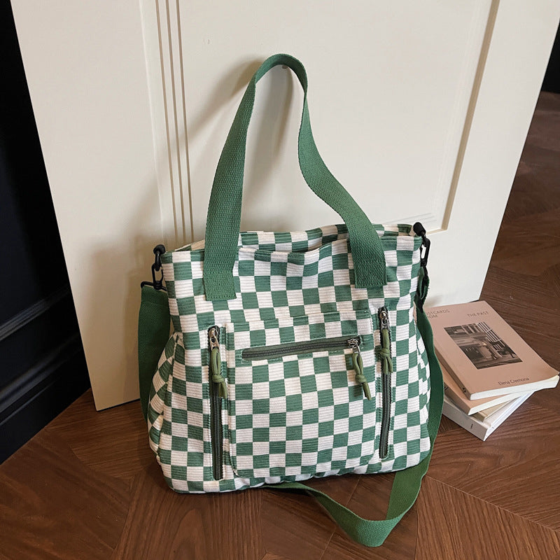 Sac fourre-tout décontracté en damier de grande capacité