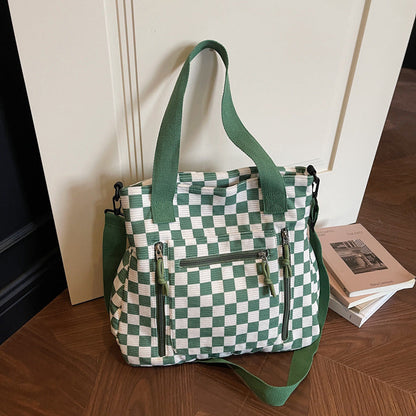 Sac fourre-tout décontracté en damier de grande capacité
