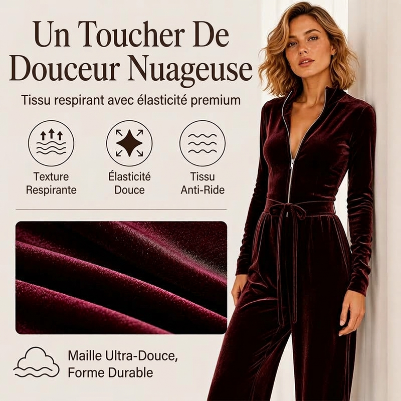Combinaison en velours chic à col montant pour femme