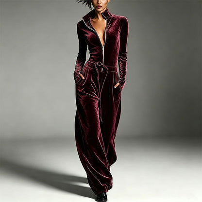 Combinaison en velours chic à col montant pour femme