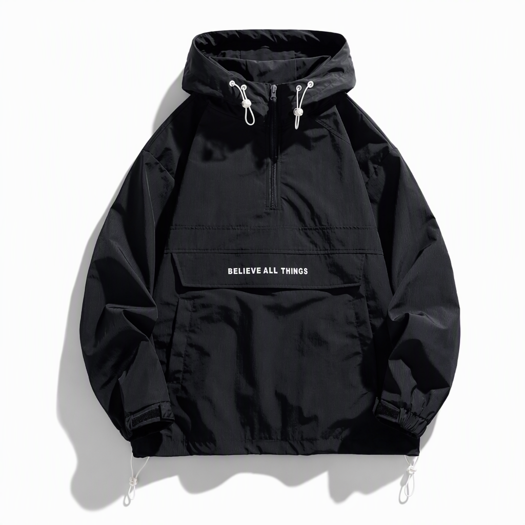 Veste coupe-vent de randonnée à capuche et multiples poches, pour l'extérieur