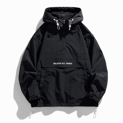 Veste coupe-vent de randonnée à capuche et multiples poches, pour l'extérieur