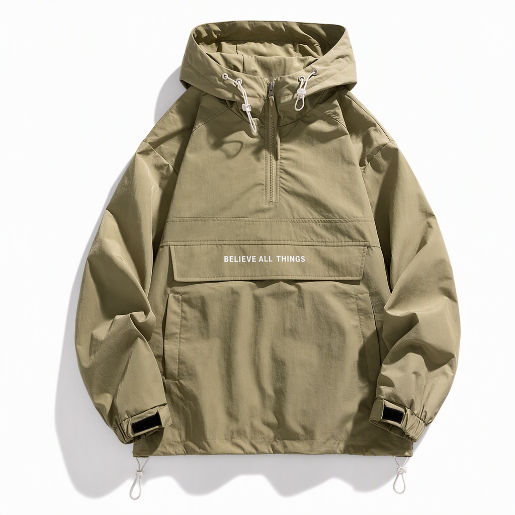 Veste coupe-vent de randonnée à capuche et multiples poches, pour l'extérieur
