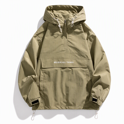 Veste coupe-vent de randonnée à capuche et multiples poches, pour l'extérieur