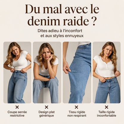 Pantalon en jean taille haute et jambe large pour femme