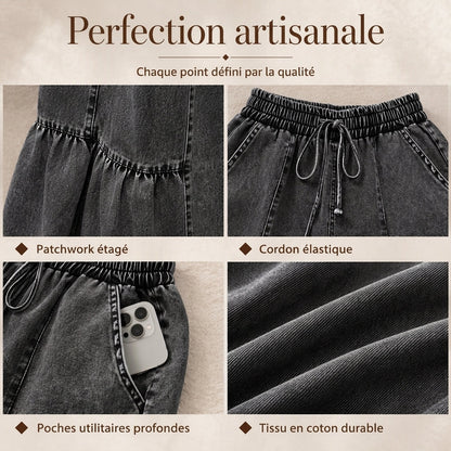 Pantalon en jean taille haute et jambe large pour femme