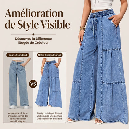 Pantalon en jean taille haute et jambe large pour femme