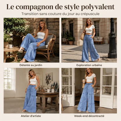 Pantalon en jean taille haute et jambe large pour femme