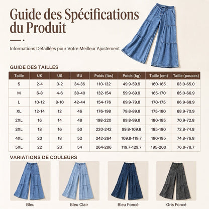 Pantalon en jean taille haute et jambe large pour femme
