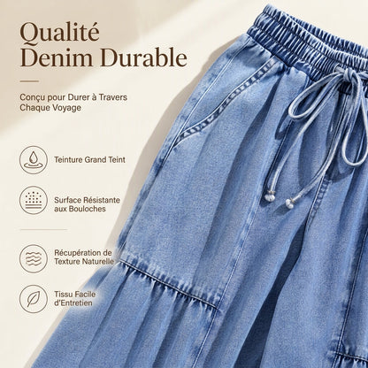 Pantalon en jean taille haute et jambe large pour femme