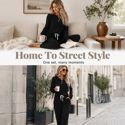 Ensemble 2 pièces pour femme : haut et pantalon à cordon de serrage