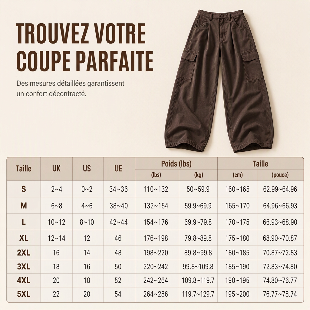 Pantalon cargo ample taille haute pour femme, jambes larges, poches utilitaires, coupe décontractée en mélange coton