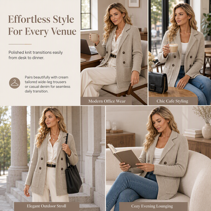 Cardigan en maille côtelée à double boutonnage pour femme, avec poches et revers cranté