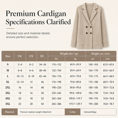 Cardigan en maille côtelée à double boutonnage pour femme, avec poches et revers cranté