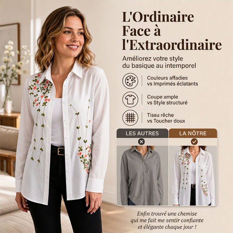 Chemise à manches longues à imprimé floral pour femmes