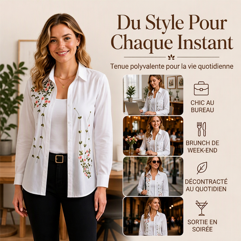 Chemise à manches longues à imprimé floral pour femmes