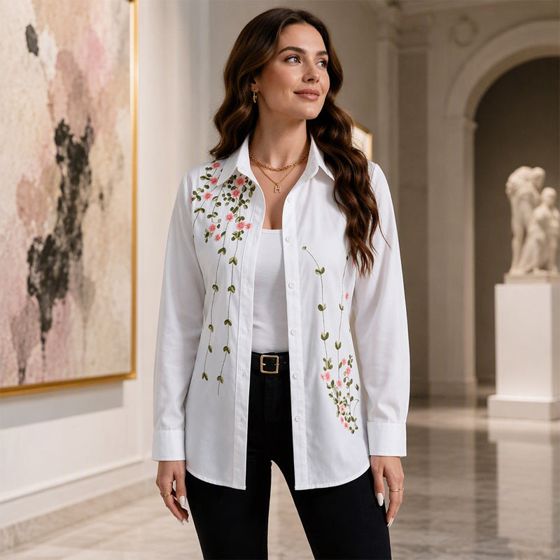 Chemise à manches longues à imprimé floral pour femmes