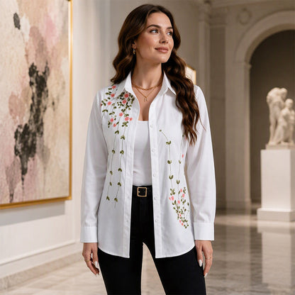 Chemise à manches longues à imprimé floral pour femmes