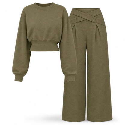 📢📢50 % DE RÉDUCTION !! ⏰& Livraison gratuite✈️Ensemble deux pièces composé d'un t-shirt à manches longues décontracté et sportif pour l'automne-hiver et d'un pantalon ample à taille croisée et jambes larges