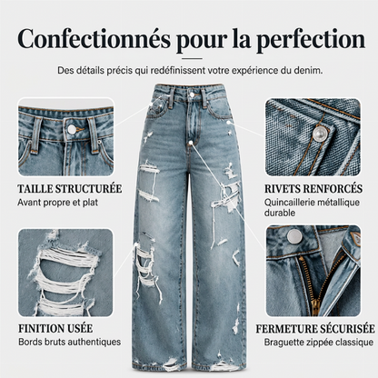 Pantalon en jean large et déchiré élégant pour femme