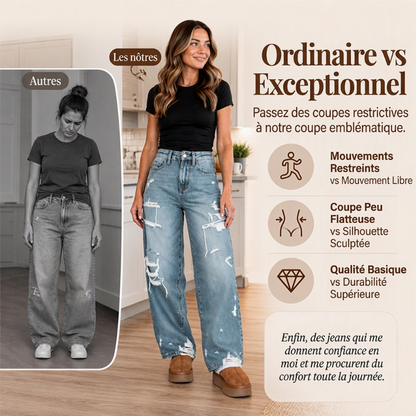Pantalon en jean large et déchiré élégant pour femme