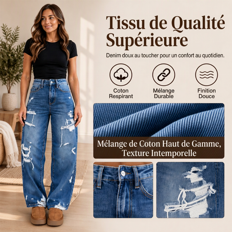 Pantalon en jean large et déchiré élégant pour femme