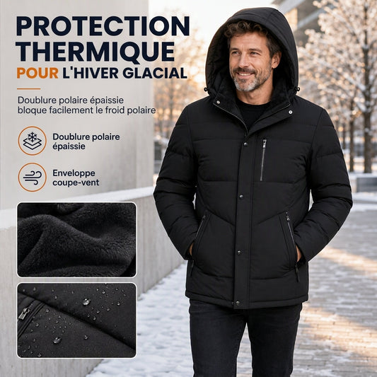 Manteau d'hiver pour homme doublé polaire avec capuche amovible