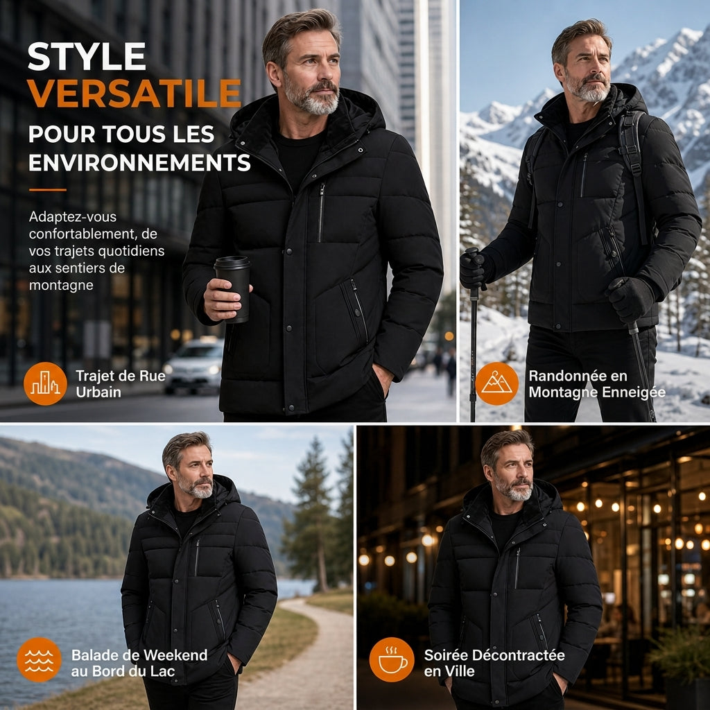 Manteau d'hiver pour homme doublé polaire avec capuche amovible