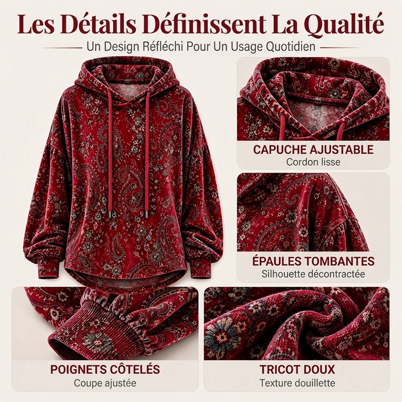 📢📢50 % DE RÉDUCTION !! ⏰Hoodie à capuche avec cordon de serrage et imprimé cachemire pour femme