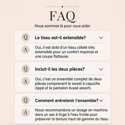 Ensemble veste à capuche zippée côtelée et pantalon évasé pour femme
