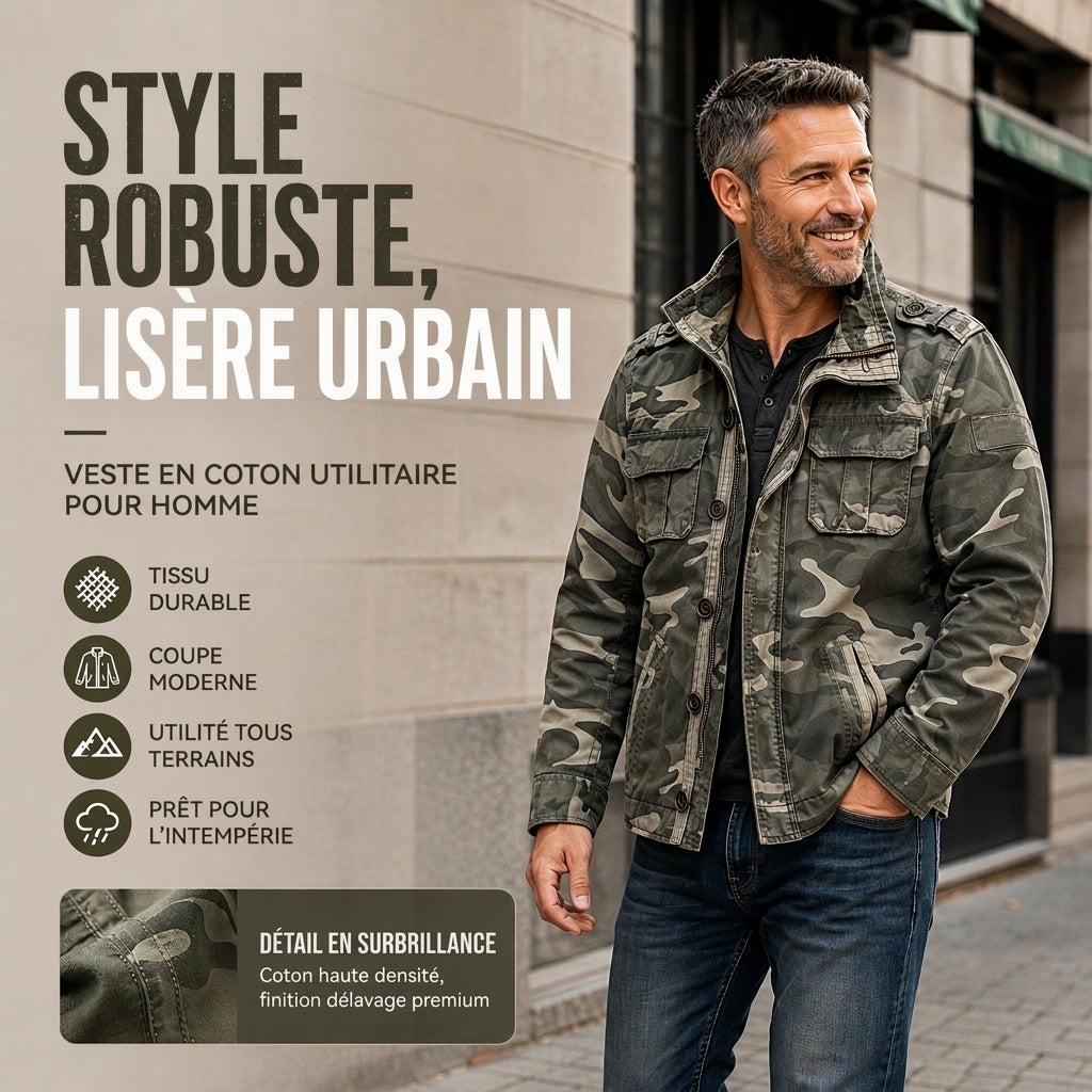 Veste militaire à col montant pour homme, camouflage