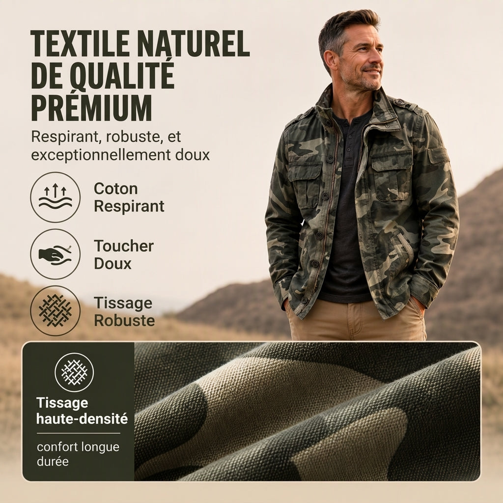 Veste militaire à col montant pour homme, camouflage